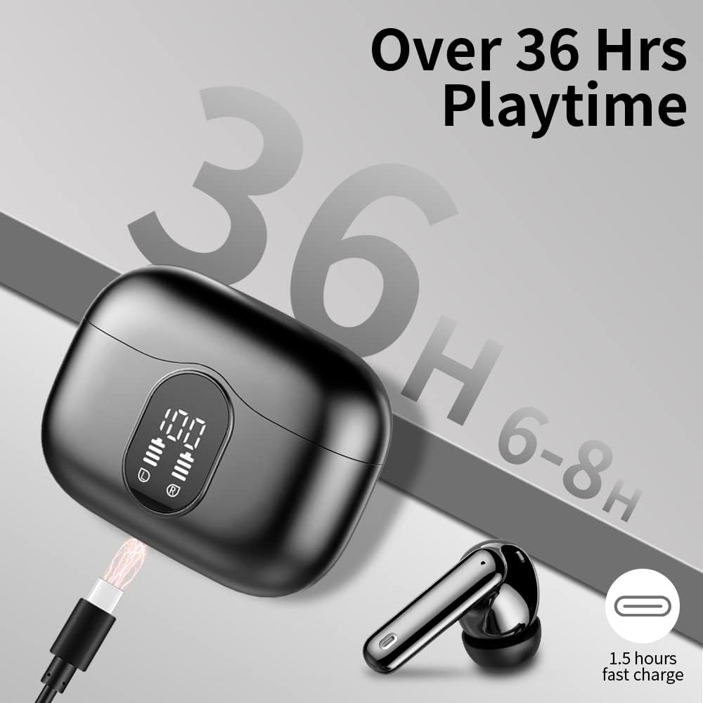 Wireless Earbuds Bluetooth 5.3 Deep Bass 36H Playtime Noise Cancel Btootos
